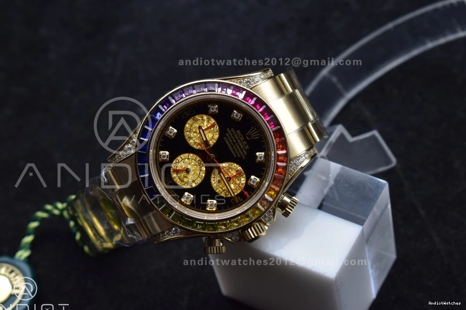 1:1 YG SH Edition Timeless on Rainbow Black 116598RBOW 779 Best Diamonds Dial Daytona Bracelet ZF 1006
